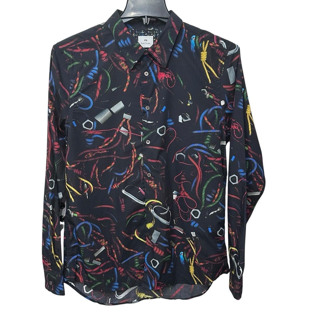 Paul Smith Shirt Mens Size Large Black Abstract Multicolor Print Button Up Italy